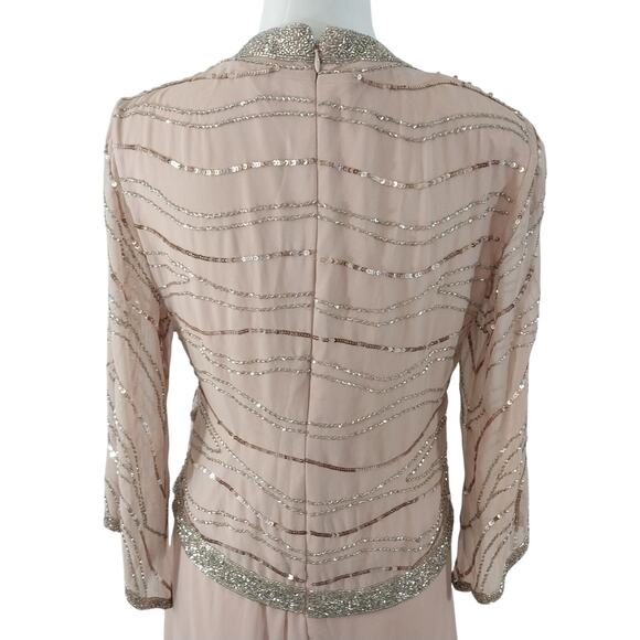 NWT@$280! JKARA! CHAMPAGNE BEIGE & ELABORATE SILBER BEADING FULL LGTH GOWN! SZ 6 - Picture 7 of 12